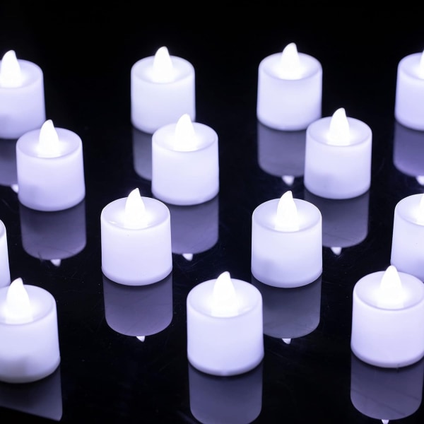 24 Pack Flameless Led Tea Lights kynttilät – tasaisesti viileä valkoinen paristokäyttöiset elektroniset valekynttilät – koristeet (valkoinen)