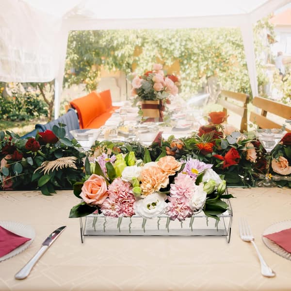 2-pack akrylblomvas rektangulär, 12 x 4 tum lång låg klar blomvas 12 hål blomsterarrangemang