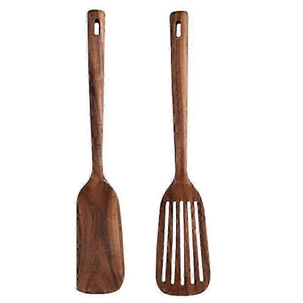 Trä Köksredskap, 2 st Träslevar och Stekspade för Matlagning, Eleganta Köksredskap för H wood colored