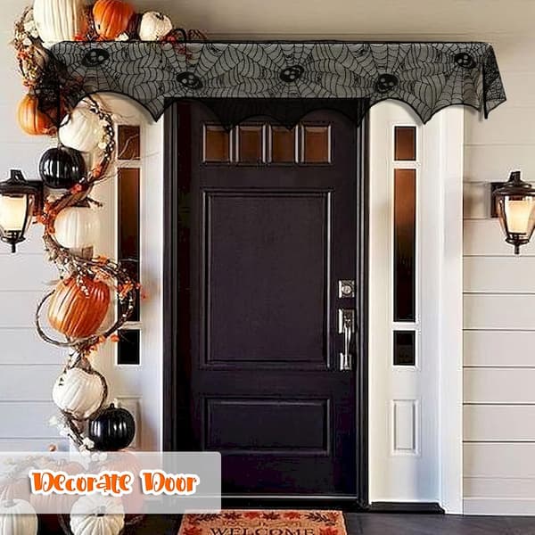 Halloween-dekorasjon Svart Blonder Spindelvev Peishylle Skjerf Deksel Festlige Tilbehør 46 x 249 cm