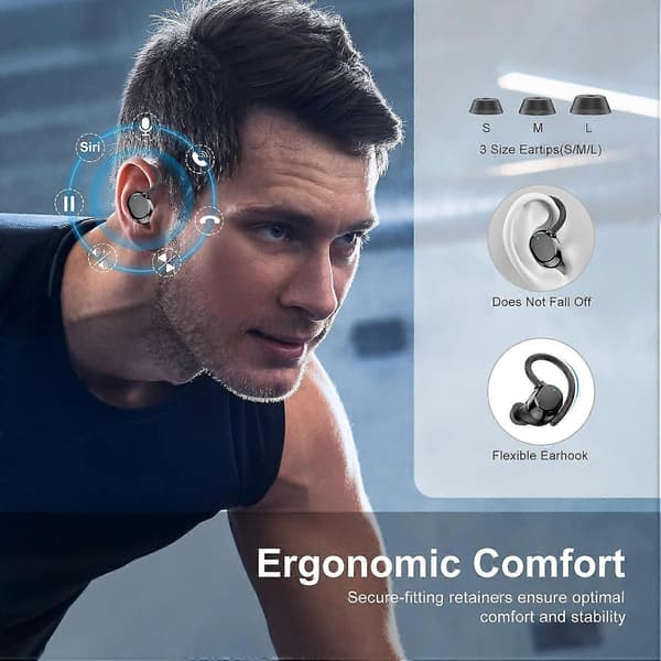 Q61 Wireless 5.3 Headphones with Ear Hook Dual LED Display Waterproof Comfortable Hifi Earbuds