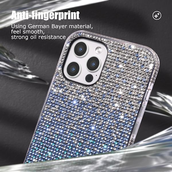 Bling-deksel for Apple iPhone 16 Pro, Luksuriøst glitrende diamant søtt trefarget gradientdeksel for kvinner og jenter Sof