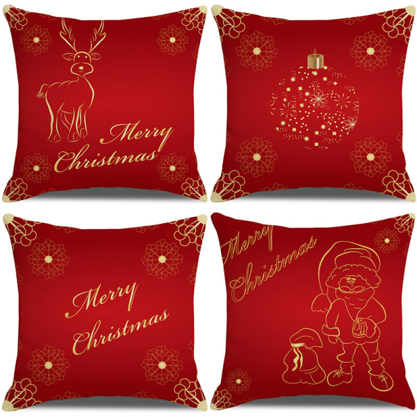 Julepudebetræk, rustikt ferielinnedpudebetræk til sofa, lænestol, juledekoration A 4PCS