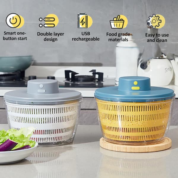 Electric Salad Spinner, 4000 ml Cordless USB Rechargeable Salad Spinner Dehydrator