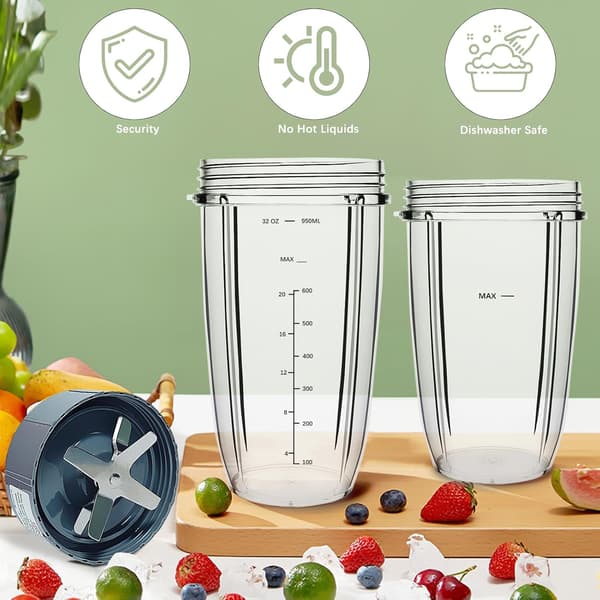 Reservedeler for Nutribullet blender, 94 cl & 71 cl-kopper med erstatningsblad (3 stk)