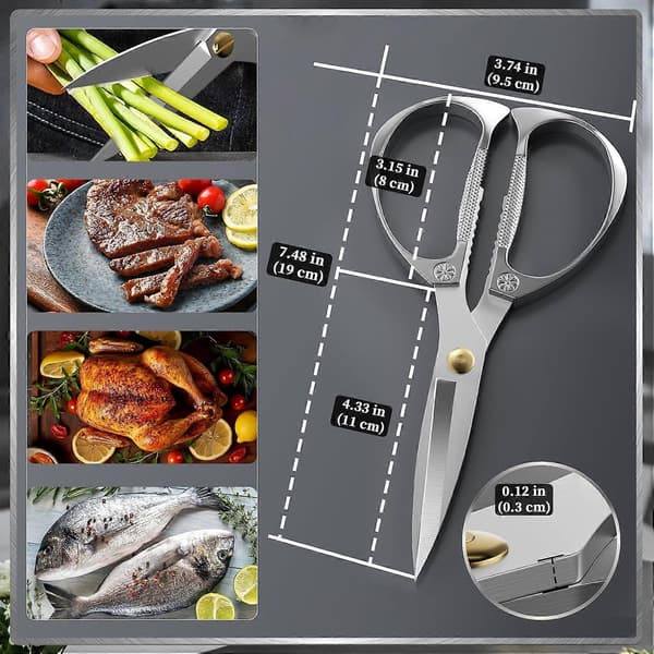 Newness Kitchen Shears, Heavy Duty Stainless Steel Kitchen Scissors for Chicken, Beef, Poultry, Fish, Meat, Vegetables, Stainless