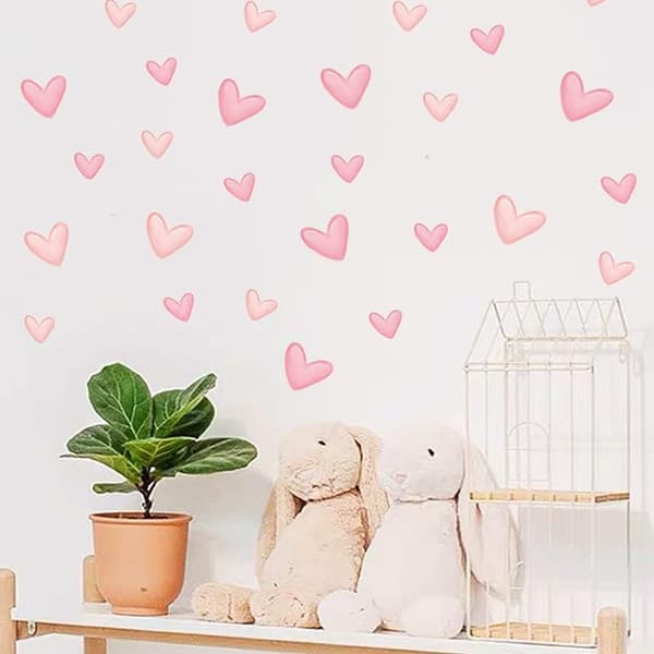 60 rosa hjärtformade väggdekaler för sovrum, vardagsrum, flickrum, barnrum, babyrum, väggdekaler, inredning