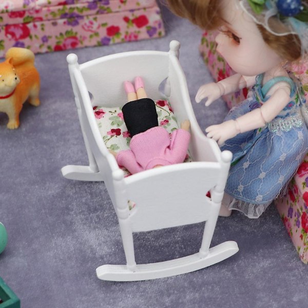 Spädbarnsleksak Miniatyrvagga Dekor Micro House Decor Baby Doll Cradle 1 12 Vagga Barn Minivagga M White 7.8X6.5X6.2CM