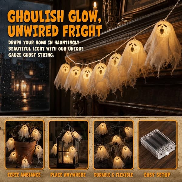 3 meter spökslinga, 20 LED-lampor, Halloween utomhusdekorationer 3 meter 3 meters