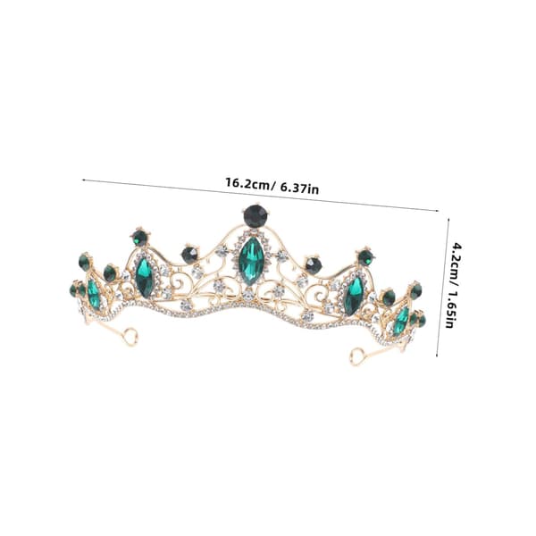 Barock Strass Tiara Krona Håraccessoarer för Brudar, Guldbas Smaragdgröna Ädelstenar Bröllopspannband Brud