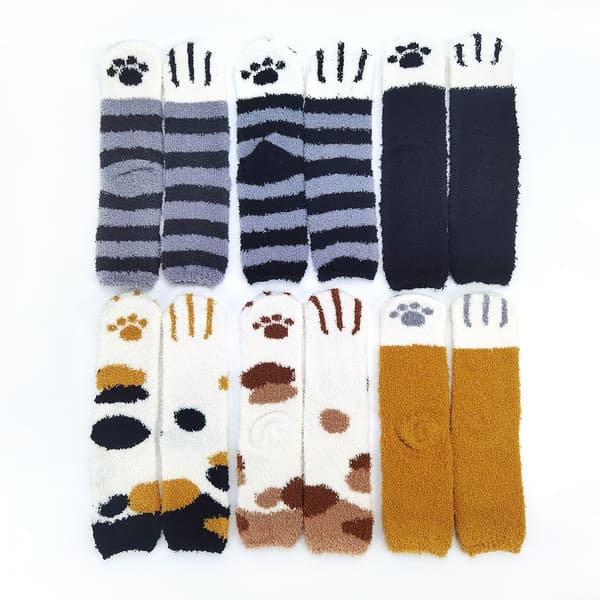 Fluffy Cat Paw Socks, 6 Different Pairs