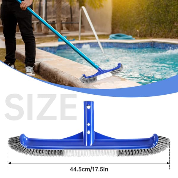 Pool Brush Head, 17 \" Pool Brushes for Cleaning Pool Walls, Curved Ends High-Efficiency Pool Scrubber Brush, Premium Nylon Bristle Pool Brush with EZ Clip