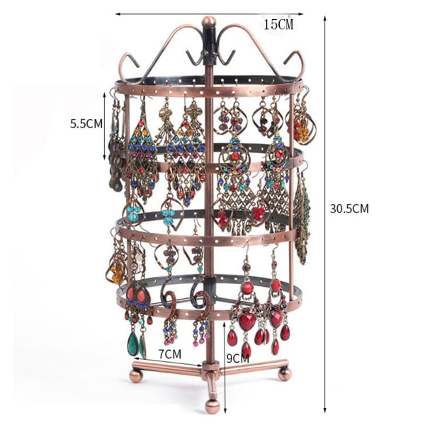 En set med fyra lager cirkulärt displayställ i metall för att hänga upp örhängen, smycken och smycken