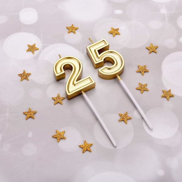 25. Syntymäpäivä Kynttilät Digitaalinen kakku Kynttilä Hyvää syntymäpäivää Kakku Kynttilät Päällyskoristeet juhlaan, kultaa