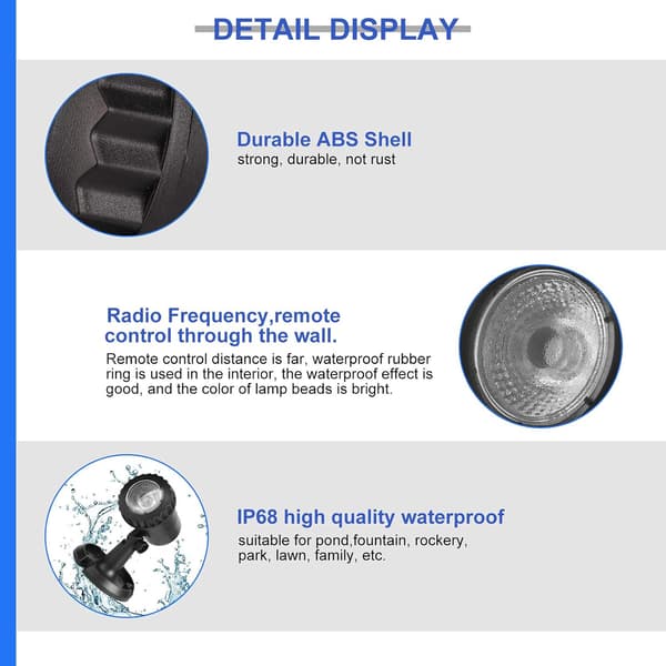 Pool Lighting with Remote Control, 8 Modes, 8 Adjustable Brightness Levels, Pool Lamp with Suction Cups, IP68 AC100-240V Underwater Lamp