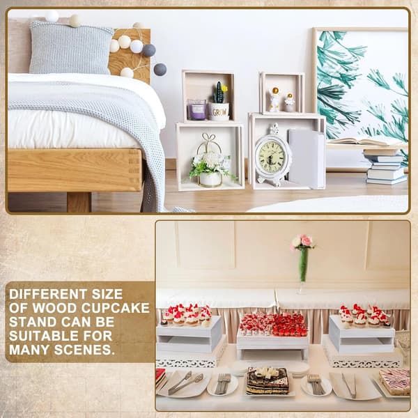 4 stykker træ cupcake display til fest bryllup hvid) hvid Vintage White