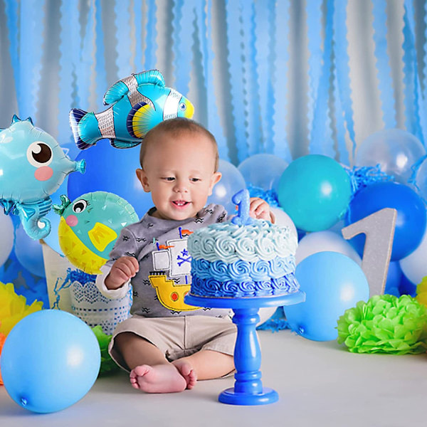 Havstema-födelsedagsprydnader för barn, 108 delar Havsfödelsedagsprydnader med Grattis på födelsedagen-banderoll, Havsdjur-ballonger