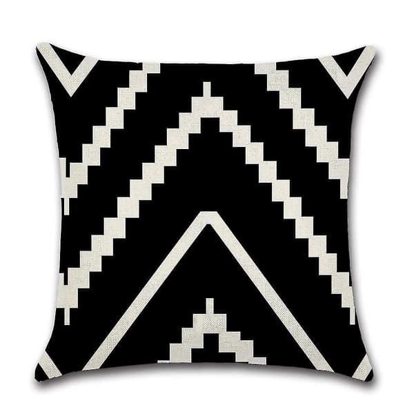 Sort og hvidt geometrisk pudebetræk i linned, sæt med 4 dekorative pudebetræk til sofa, 45 x 45 cm