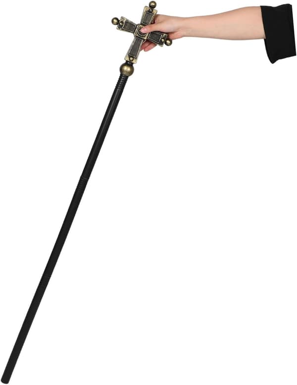 Cross Scepter Prop for Halloween Wizard Cosplay Religious Costume Accessory