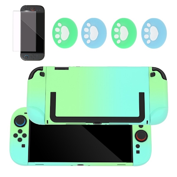 Protective Case Kit Compatible with Nintendo Switch 2 Console - Gradient Green Silicone+PC Shell, Screen Protector & Button Caps
