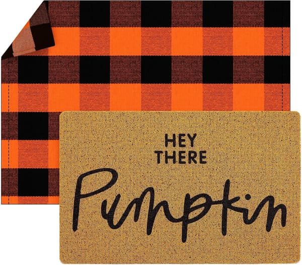 2 stk. høst utendørsmatte Velkommen Hey There Pumpkin Dørmatte Høstteppe size_name 3.15 Inches