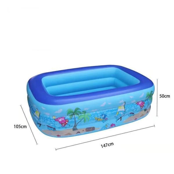 Uppblåsbara pooler, rektangulär barnpool, PVC-material, 3 lager med oberoende uppblåsningsventiler, 147x105x50 cm