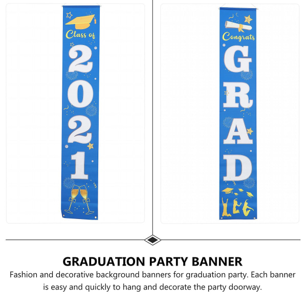 1 Par Graduationssesong Banner Dørgardiner Graduation Party Dørdekor Blå 180X32CM Blue 180X32CM