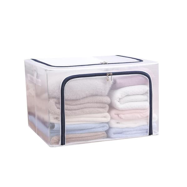 Fabric Clothes Steel Transparent Storage Box Bedding Blanket Pillow Shoe Rack Container Foldable S