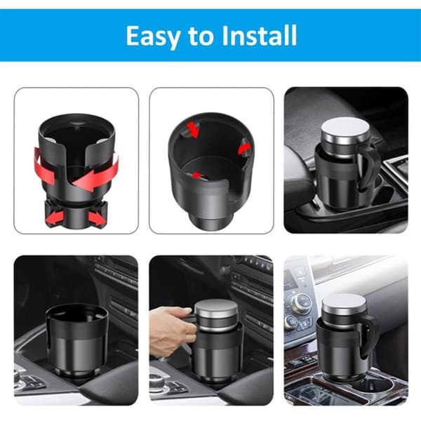Expandable Car Cup Holder Adapter with Adjustable Base and Coaster for Most Car Cup Holders