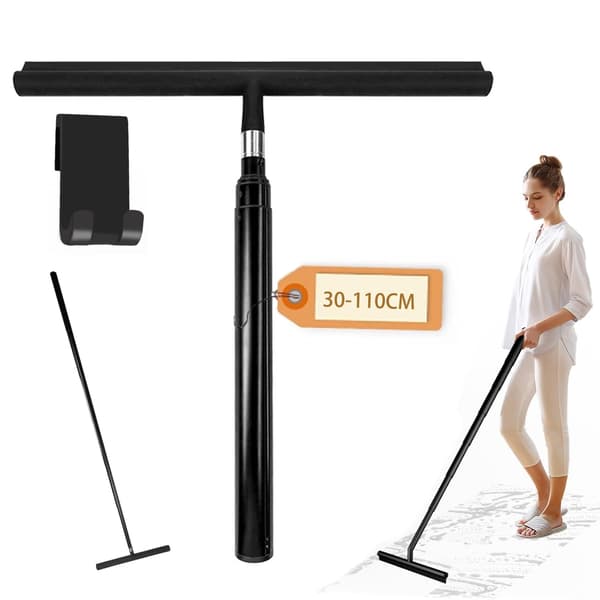 Extendable Shower Squeegee with Long Handle Window Cleaner for Bathroom Glass 30-110cm Black