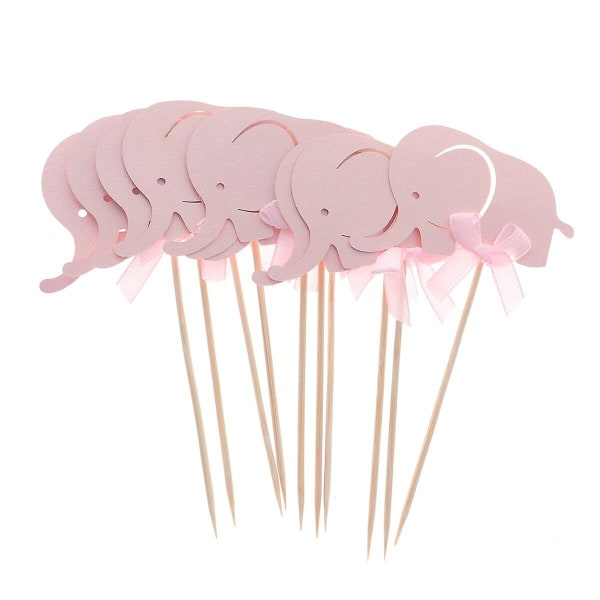 10 stk Kakepynt Elefant Kakepinner Fruktpinner Kakedekorasjon Topper Bursdag Bryllup Festgaver (blå)Rosa Pink