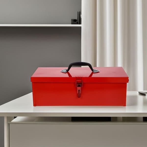 Portable Metal Toolbox with Buckle and Handle, Large Red Iron Toolbox