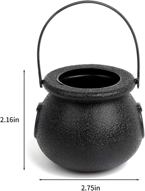 wxsp Black Cauldron with Handle, Mini Plastic Candy Bucket for St. Patrick's Day, Halloween Party, 12-pack Mini Size