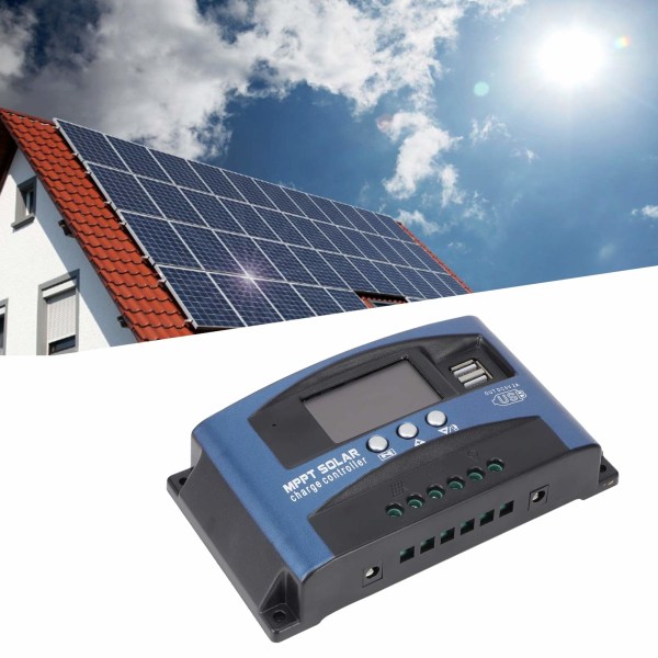 Solcelleladningsregulator 12/24V-30A Solcellepanelladningsregulator MPPT Fotovoltaisk Panel med LCD-skjerm LED