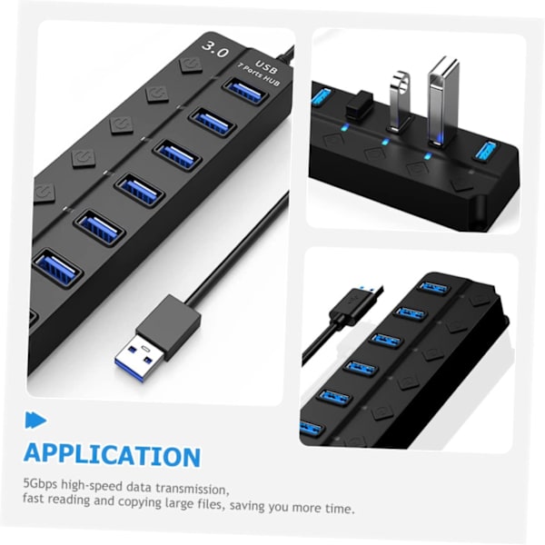 7-ports USB-hub USB-splitteradapter Backup-strøm Nem til bærbar og stationær computer