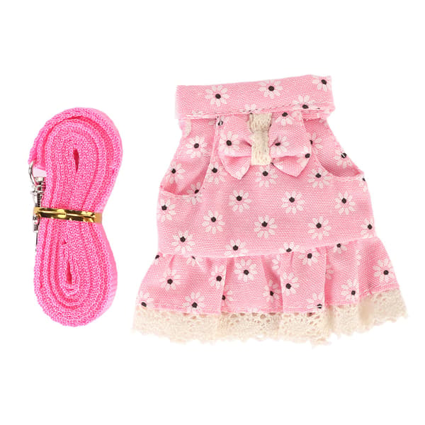 Rabbit Dress Leash Soft Adjustable Cute Small Pet Clothes with Drawstring for Ferret Guinea Pig Hamster M Pink