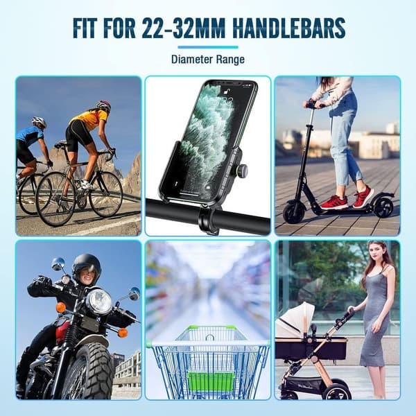 Universell sykkeltelefonholder med 360° rotasjon – Robust styrefeste – Kompatibel med 3,5 \"-7,0 \" smarttelefoner – Aluminiumslegering