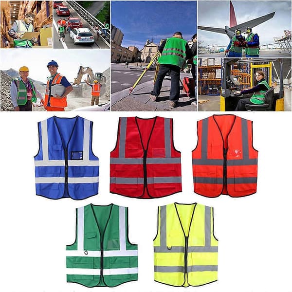 Zippered Safety Vest, Reflective Jacket, 5-Pocket Safety Vest