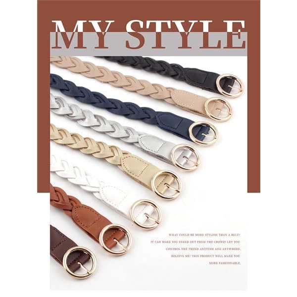 Women Thin Braided Belt Slim PU Leather Thin Woven Belt for Jeans Dress