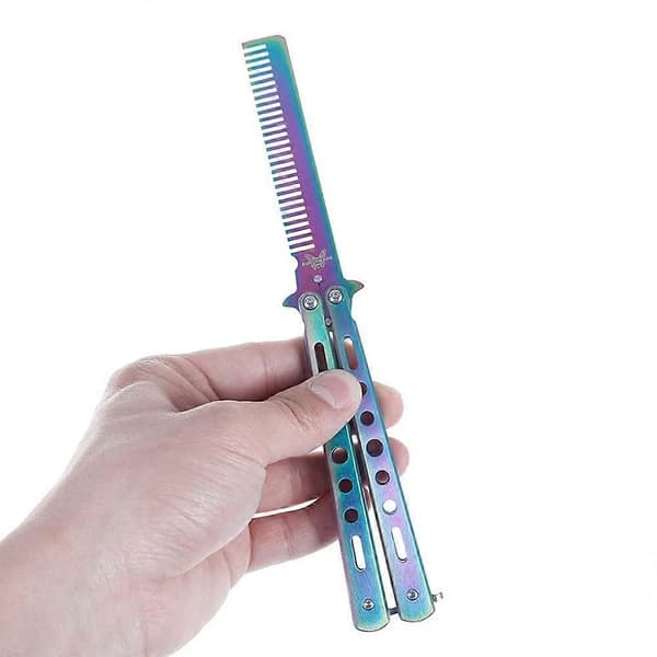 Butterfly Comb Feather Switchblade - Foldable Stainless Steel Pocket Comb, Hair Styling Brush Training Tool