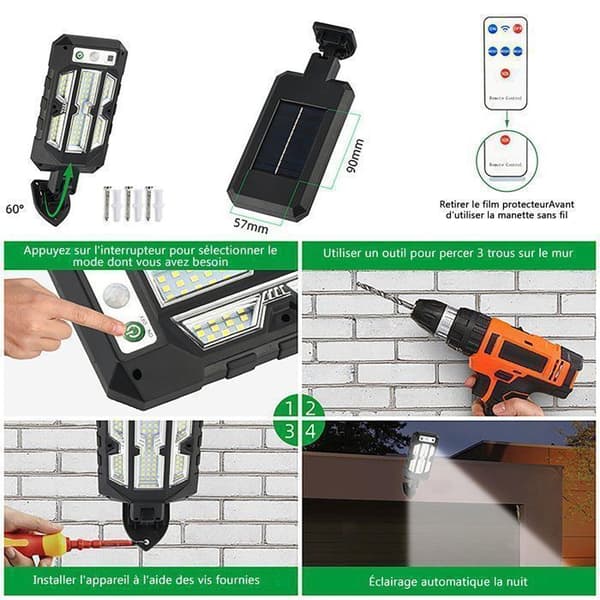 Outdoor Solar Lamp, with Motion Sensor, with Remote Control, 3 Lighting Modes, IP65 Waterproof, For Garden, Street, Black
