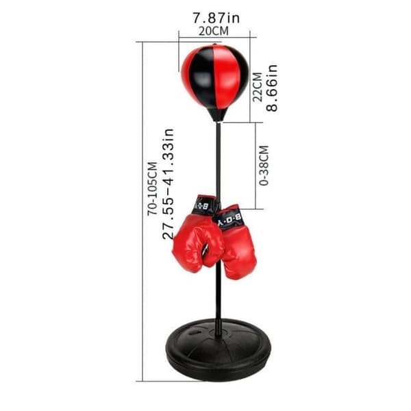 Boxboll på stativ - Boxningssäck för barn (5-12 år) - Justerbar höjd 70-105 cm - med boxningshandskar