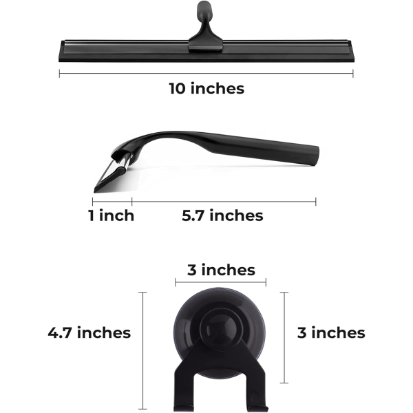 Matt Svart Duschsqueegee, Rostfritt Stål Vipe med Matchande Koppkrok, Allrengöring för Glasdörrar, Bilglas av