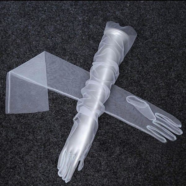 70 cm ultratynde handsker tyl albuehandsker kjolehandsker til Halloween kostume lysegrå Light Gray