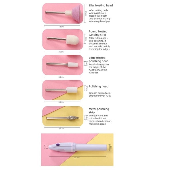 5 i 1 Praktisk Manikyr Pedikyr Negle Slibemaskine Hvid