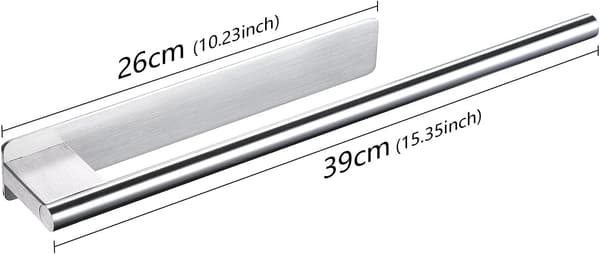 Håndklædeholder til badeværelse uden boring, selvklæbende håndklædeholder i rustfrit stål til badeværelse og køkken 39 cm, sort sølv Single Arm silver Single Arm