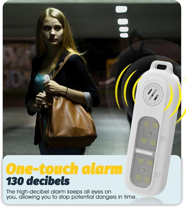 Personal Security Alarm with Strobe Light, Safety Alarm Night Running Strobe Tri-Color Flashing Light - White
