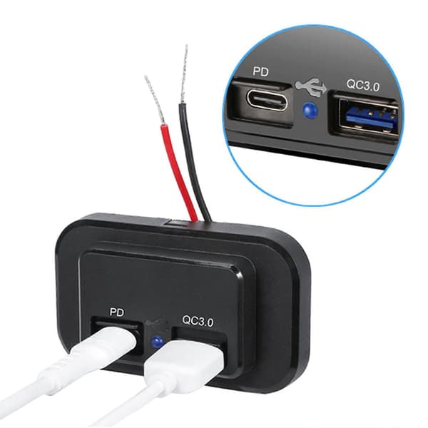 Billader Lastebil Båt Telefonlader Uttak PD USB-C Hurtiglading Strømadapter 12V-24V