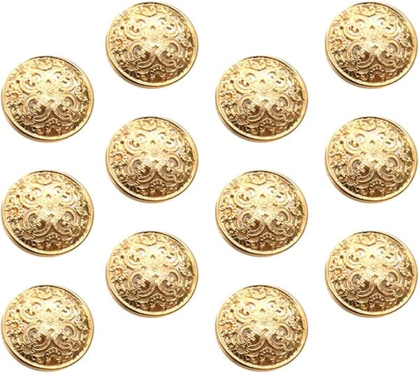 30 stk. runde metallknapper med hull, jakkeknapper, flate knapper, bukseknapper, syknapper (lyst gull)