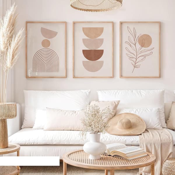 Set med 3 väggkonstposters för sovrum, hem eller kusindekor - Boho-stil väggkonst för vardagsrum (ram ingår ej)